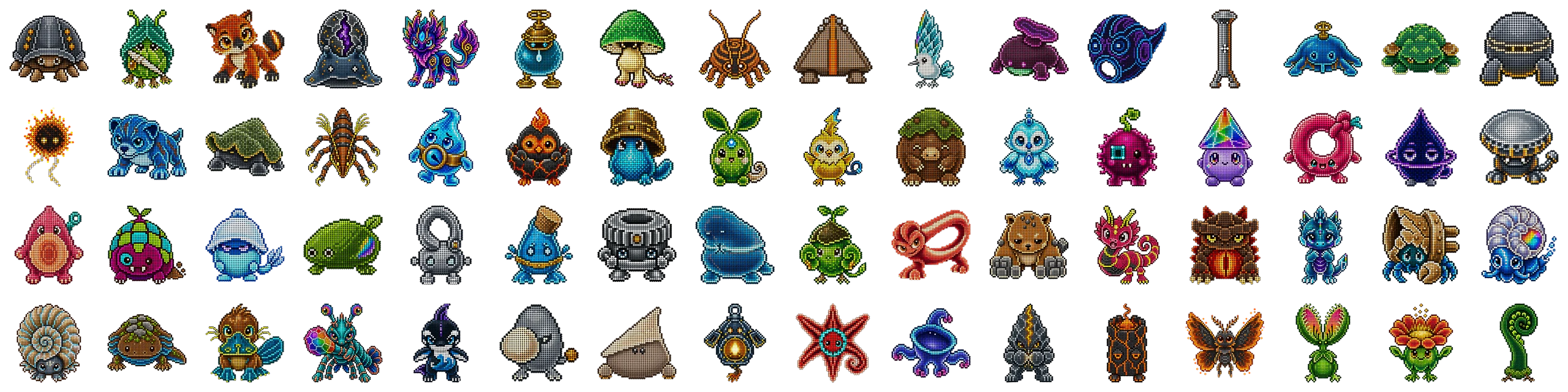 Sixty-four DotMon icons